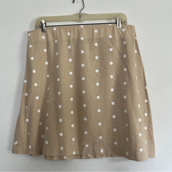 Old Navy | Linen Blend Polka Dot A-Line Mini Skirt | Tan, White | Size Large - Picture 1 of 9